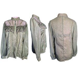 Clockwork Couture Steampunk, Neo-Victorian, Bohemian style blouse in sage green.